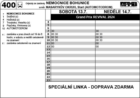 Autobusová linka na Brno GP Revival 2024